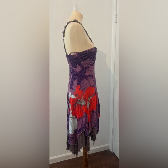 Free People Fairy Dress Asymmetrical Boho Purple Patchwork Hippie Y2K 90 Sz MED - Picture 4 of 12